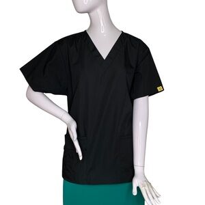 WonderWink NWOT Scrub Top Short Sleeve  V-Neck Solid Black Size L